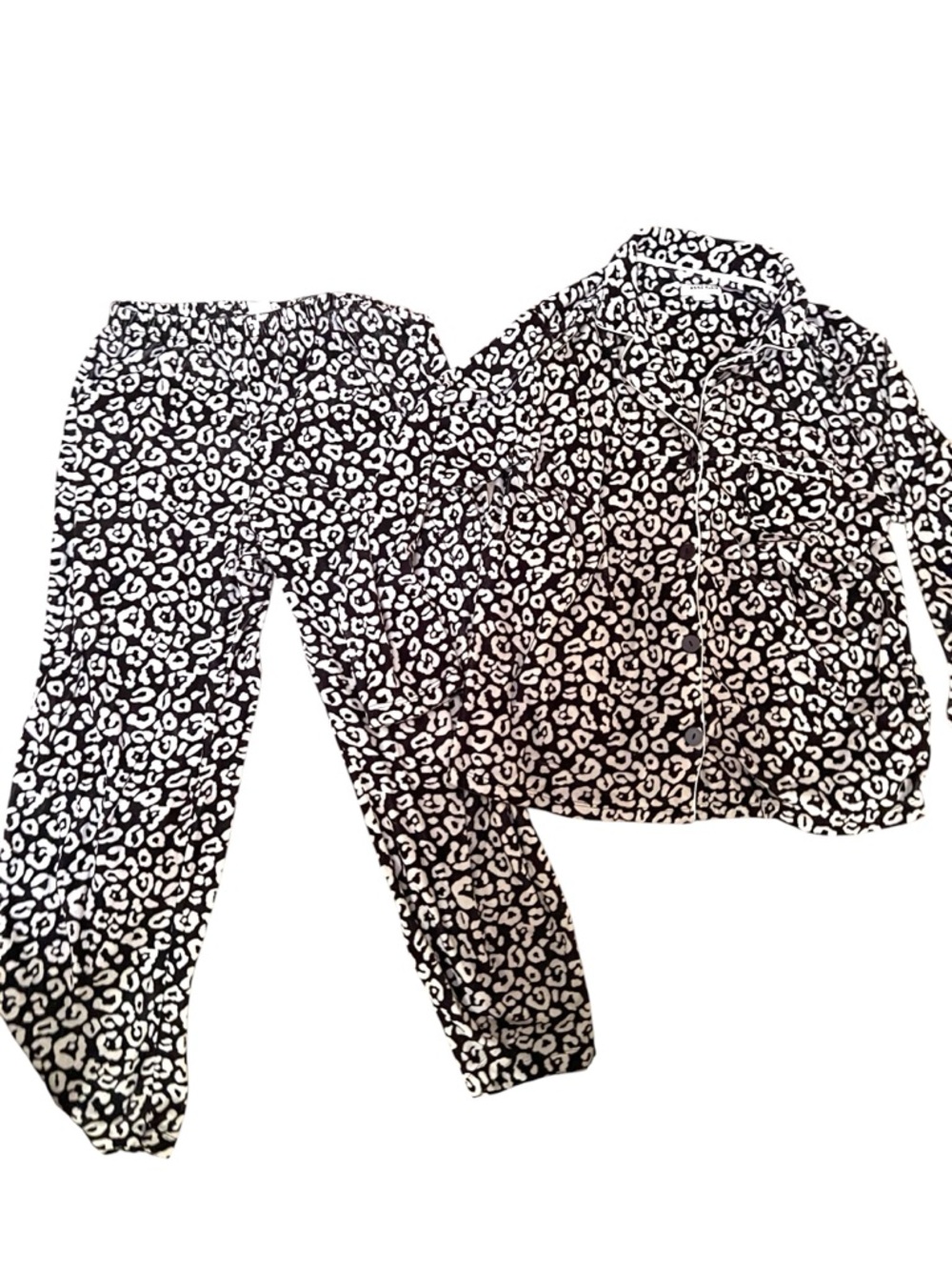Anne Klein Small Micro Fleece Pajama Set Leopard Print Cozy Loungewear black